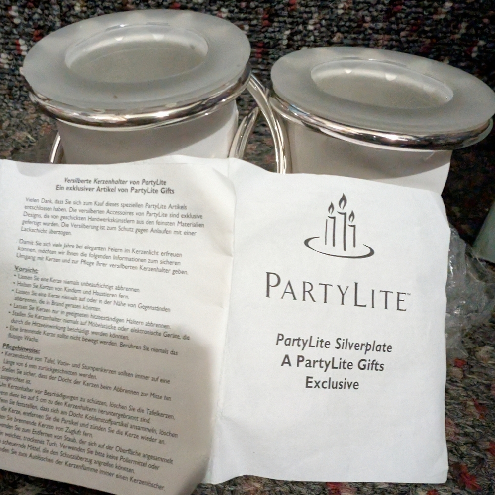 NIB PARTYLITE SILVER PLATE GEMNI CANDLE HOLDERS NICE